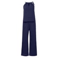 thumbnail image 6 of GILIGEGE Linen Sets for Women 2 Piece Summer Sleeveless Short Sleeve Top and Trousers Outfit Set Fashionable Plain Leisure Suit Loungewear with Pockets Wide Leg Pants Tracksuit Lounge Matching Sets, 6 of 9