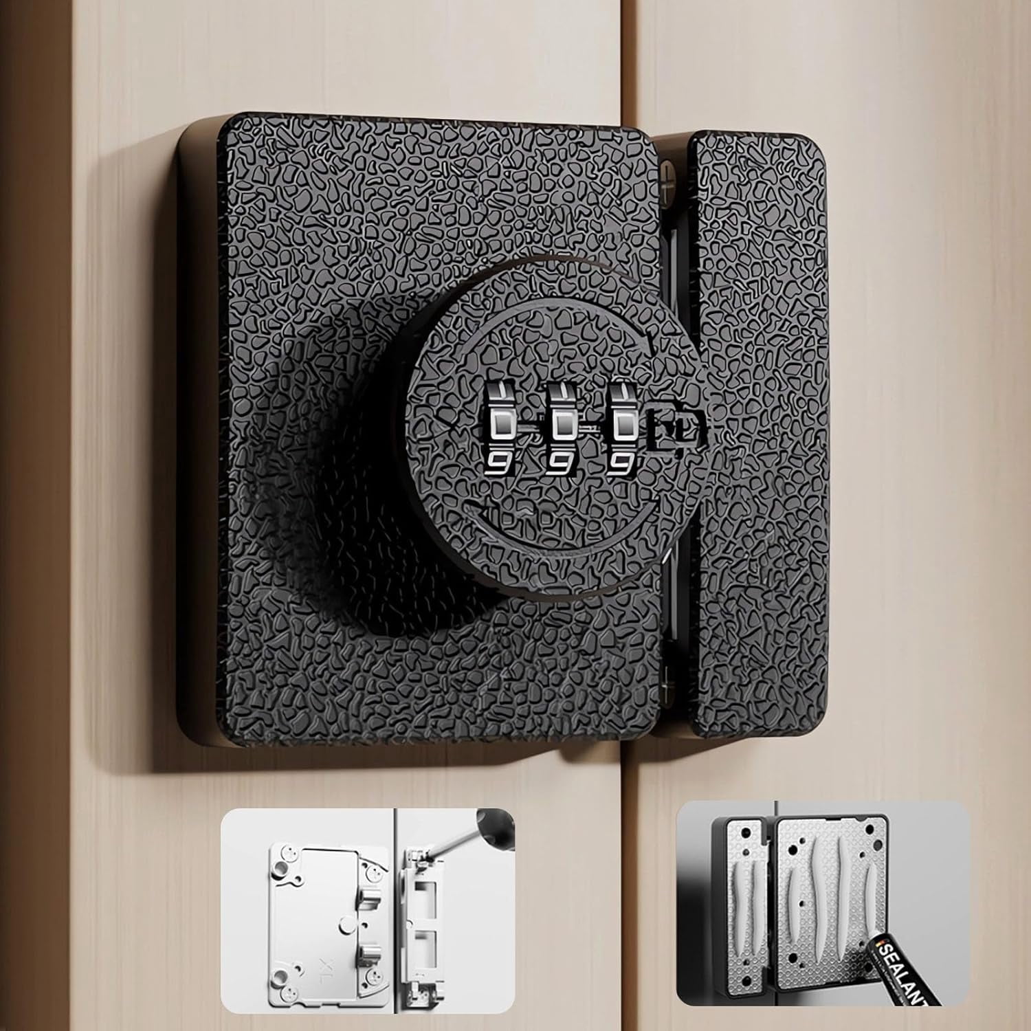 ABCISI 1 Pack Closet Door Lock - Bifold Door Lock 3-Digit Keyless Combination Cabinet Lock - Anti-Pry Double Door Locks for Swinging Sliding Cupboard Pantry Barn Shed Drawer, Black