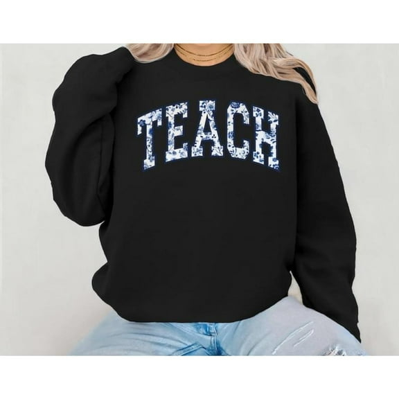 Floral Teach Sweatshirt Tops Cute Teacher Appreciation Gift Back To School Cotton Round-neck long-sleeved Black S-3XL