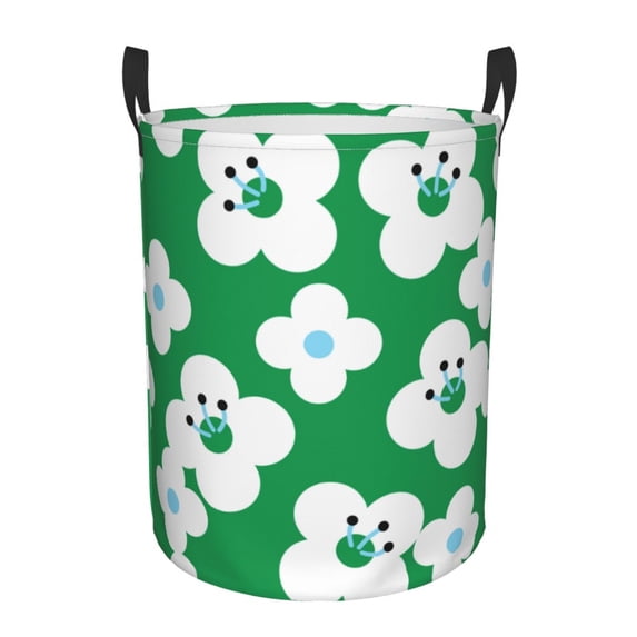 ZICANCN Contracted Green Flowers Laundry Basket Organizer, Dirty Clothes Hamper for Bathroom Bedroom Laundry Room, Medium Size