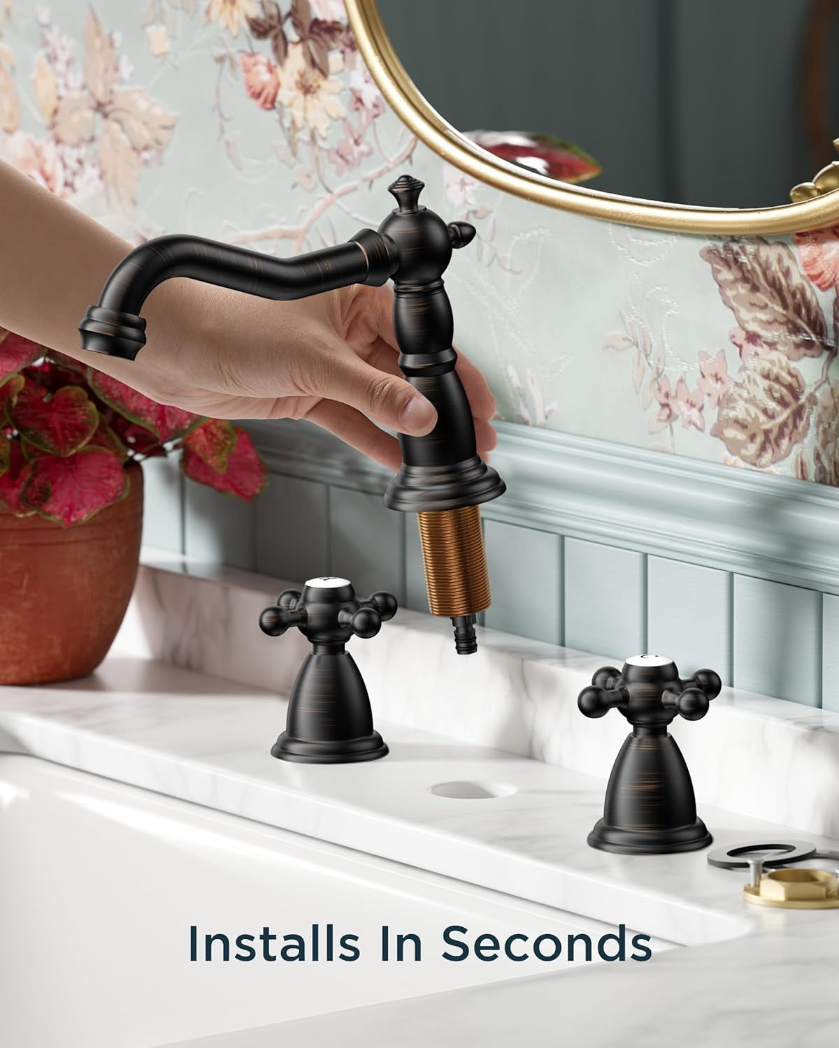 Vintage 3 Hole Bathroom Faucets Oil Rubbed Bronze, 2 Handle 8 Inch Widespread Antique Faucet for Bathroom Vanity RV Farmhosue Sink with Metal Pop Up Drain and Supply Lines