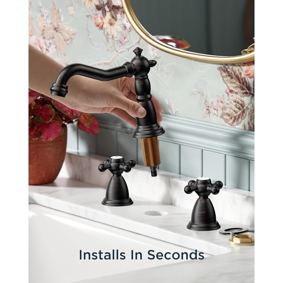 Vintage 3 Hole Bathroom Faucets Oil Rubbed Bronze, 2 Handle 8 Inch Widespread Antique Faucet for Bathroom Vanity RV Farmhosue Sink with Metal Pop Up Drain and Supply Lines