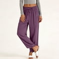 thumbnail image 4 of XUNKUSGA Pants for Women Fashion Petal Wide Leg Capri Palazzo Pants Casual Loose Flowy Linen Pants Women Classic Elastic Drawstring Waisted Beach Pants with Pockets S-2XL,Purple, 4 of 6