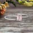 thumbnail image 2 of 2 Carat Surprisingly Morganite Engagement Ring On 10k White Gold Bridal Set 7x5mm Emerald Cut Thin Pave Stacking Band Art Deco, 2 of 5