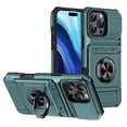 thumbnail image 2 of For Apple iPhone 16 Pro Phone Case with Finger Ring Holder Kickstand, Card Slots，Heavy Duty Shockproof Rugged Protective Working with Magnetic Car Phone Mount,Green,For iPhone 16 Pro, 2 of 7