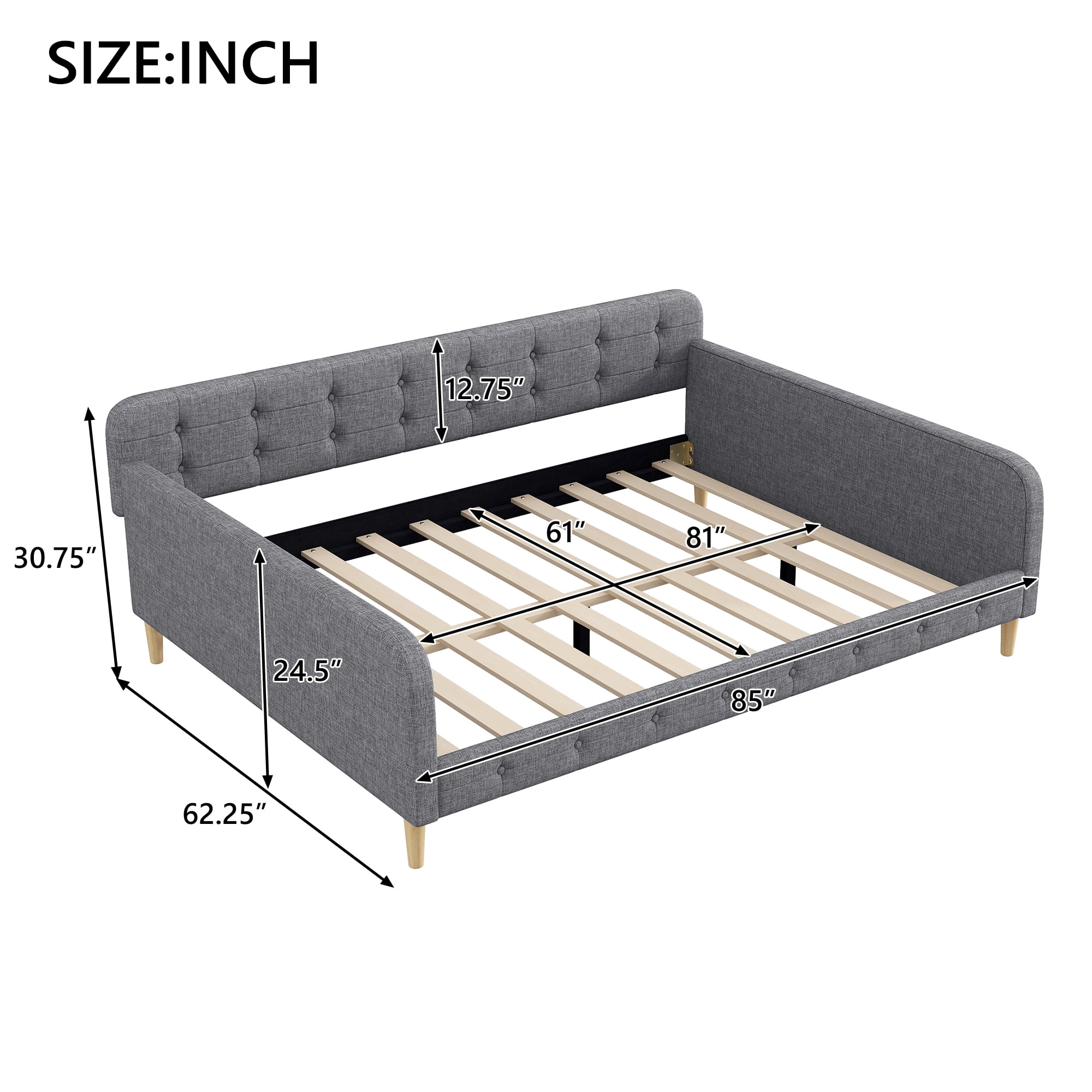 MODERNLUXE Upholstered Queen Size Daybed, Sofa Bed for Living Room, Gray