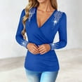 thumbnail image 4 of Tops for Women V-Neck Long SLeeve Loose Fit Tees Rhinestone Print Summer Casual Basic T Shirts 2026 Fashion, 4 of 7