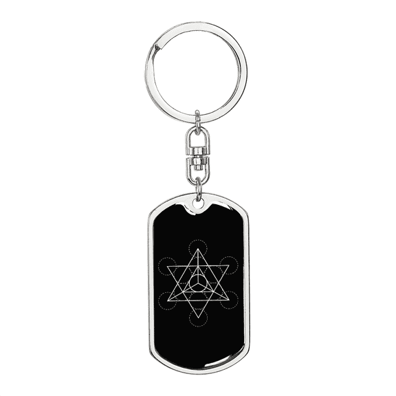 Sacred Geometry Star Tetrahedron Stylized Version Stainless Steel or 18k Gold Premium Swivel Dog Tag Keychain