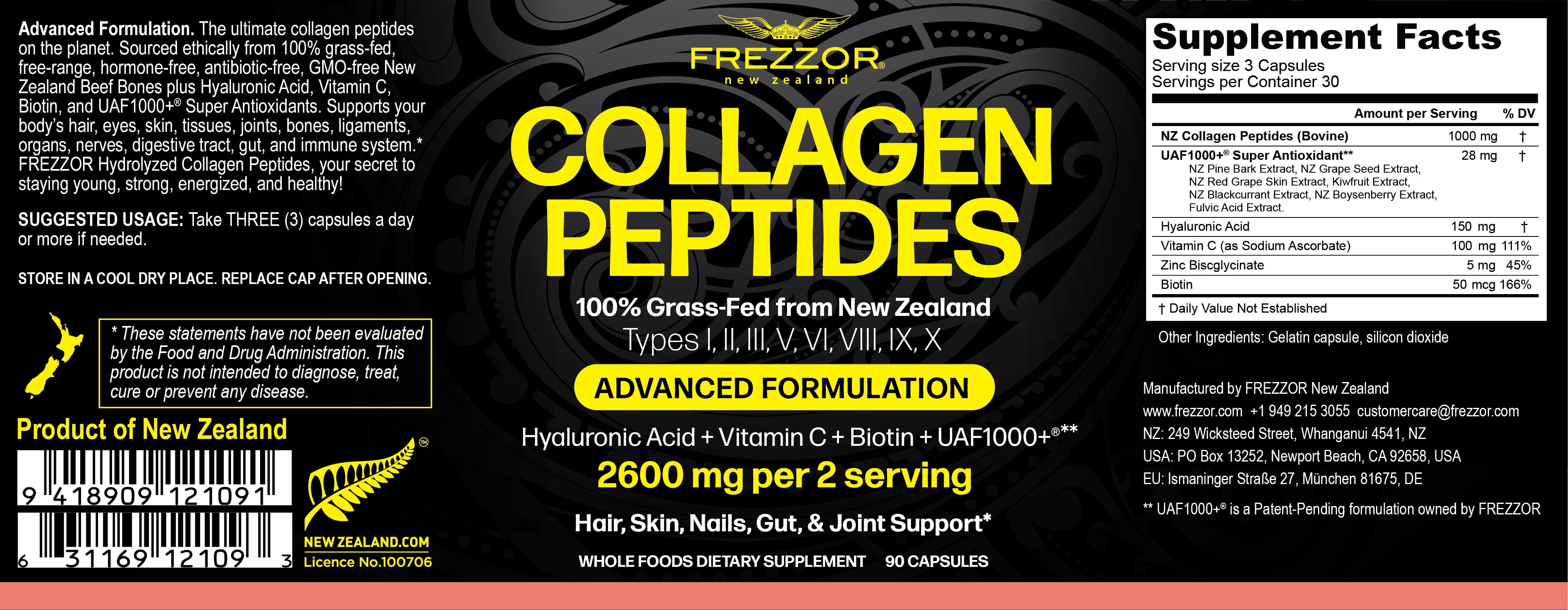 FREZZOR Omega 3 Black Green Lipped Mussel Oil, Superior Joint Comfort & Mobility, No Fishy Aftertaste, 2 Bottle, 120 Softgels Plus 1 Bottle of Collagen Peptides and 1 Bottle of Vitamin D3+K2