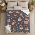 thumbnail image 5 of Pugs with Hearts Presents and Cute Outfits, Cheerful Graphic Style for Dog Lovers, Party Puppy Pattern and Birthday Gift, Cozy Flannel Blanket for Playroom and Bedroom, Home Decor, 5 of 9