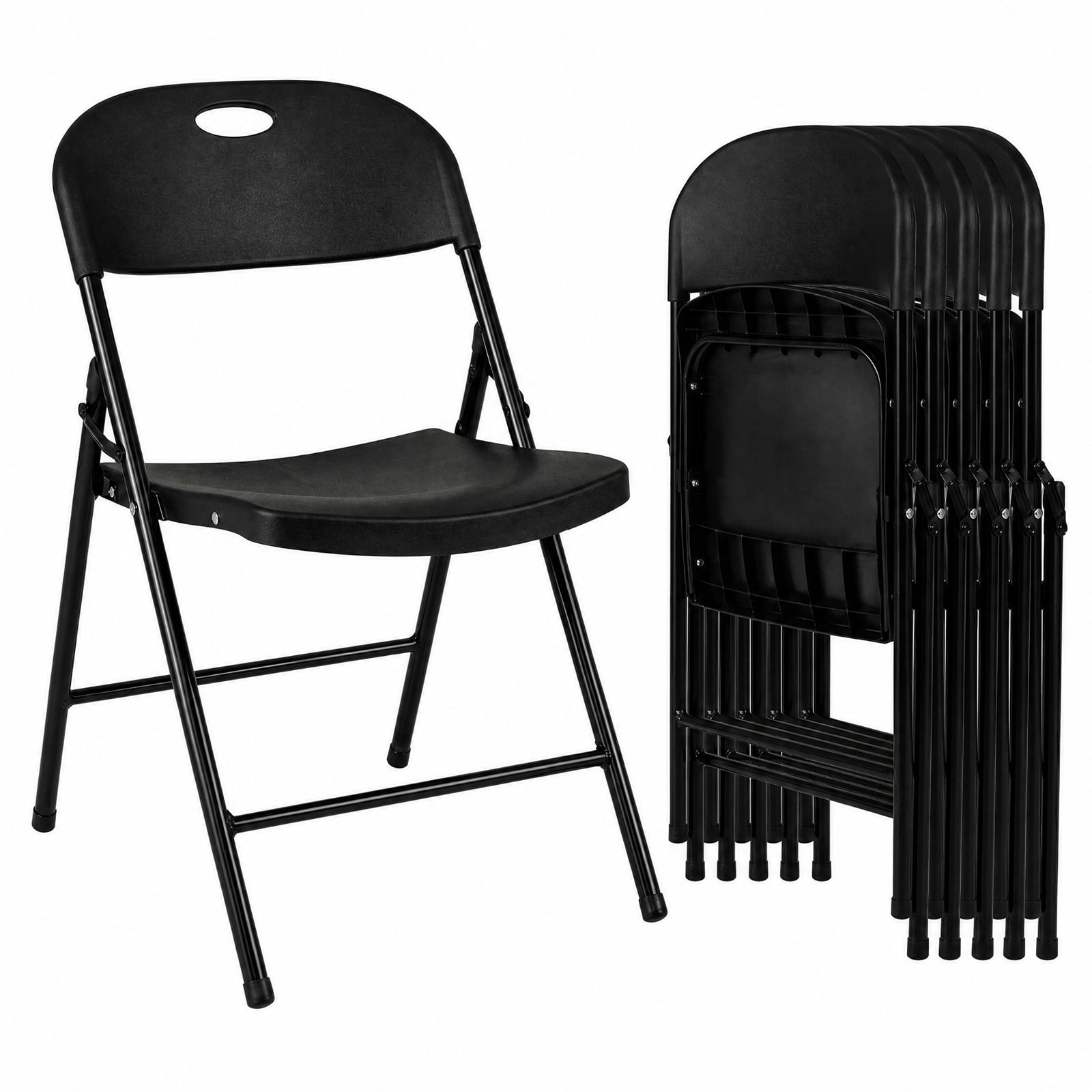 Furnibear Set of 6 Foldable Plastic Chairs with Ergonomic Backrest for Kitchen Dining Room Living Room Home, Black