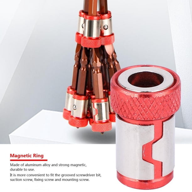 Destornillador Anillo Magnético Ecomeon Accesorios De Aleación De Aluminio Antideslizante Para 1/4 Destornillador Bits 5Pcs Rojo Amarillo