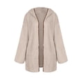 thumbnail image 3 of Capreze Women Hooded Cardigan Fuzzy Jacket Winter Open Front Fleece Coat Outwear with Pockets Light Coffee L, 3 of 4