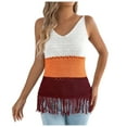 thumbnail image 2 of ShaoRunShi Womens Crochet Knit Tank Tops Sleeveless V Neck Fringe Boho Top Color Block Beach Vacation Camisole, 2 of 9