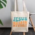 thumbnail image 2 of Jesus, He Is in My Story, Quote About Involving God in One's Life, Groovy Retro Wavy Text Merch Gift, 12oz Canvas Tote Bag, 2 of 3