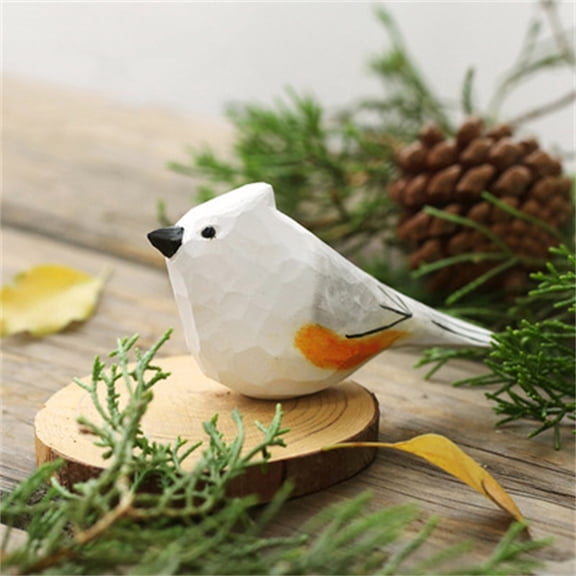 Desktop Ornament,Bird Figurine - Small Wood Bird Statue Art Handmade Carving Decoration Miniature Animals