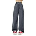 thumbnail image 3 of Kids Jeans Baggy Pants for Girls Straight Leg Jeans with Pockets High Waist Wide Leg Jeans for Girls 4-5 Years, 3 of 7