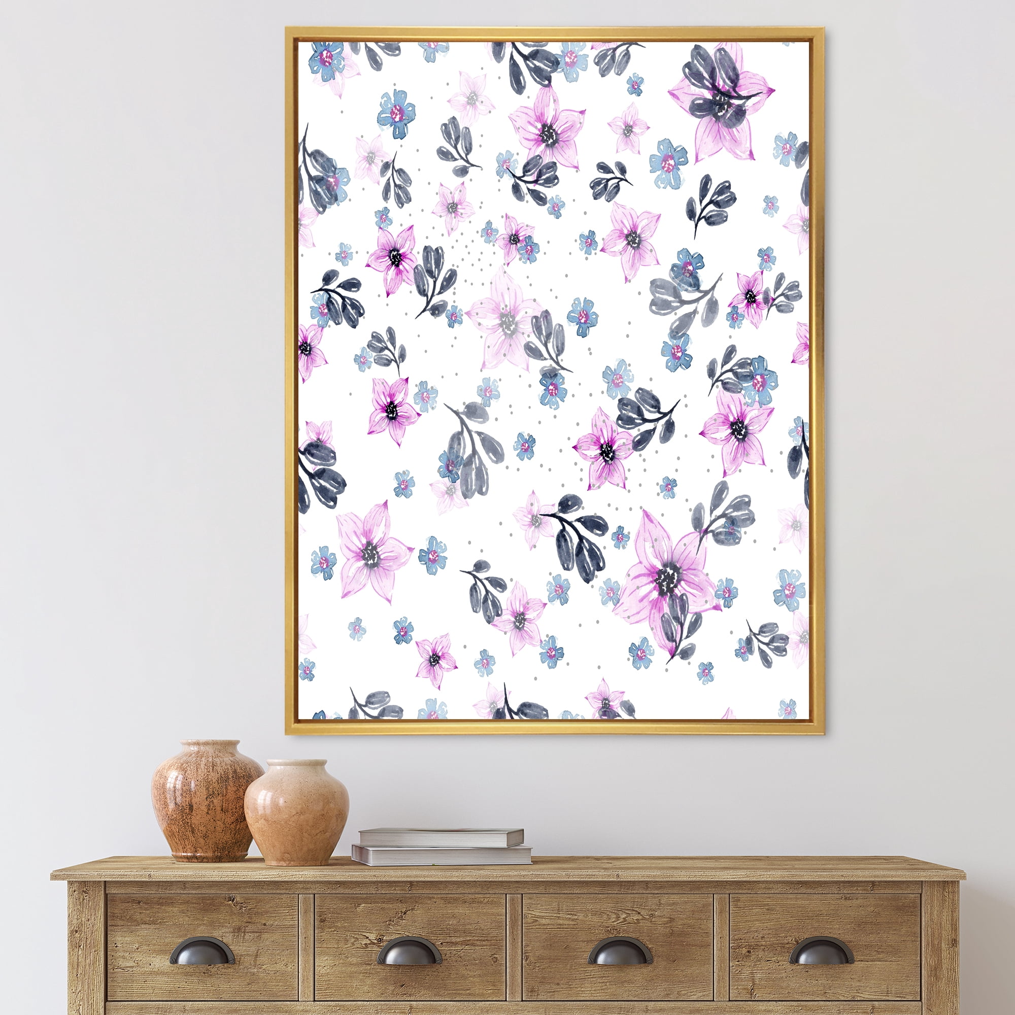Designart 'Petals and Pink Flowers' Traditional Framed Canvas Wall Art Print