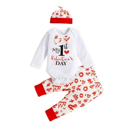 

Baby Clothes Boys Girl Love Ruffled Romper Pants Hat Valentine Outfits Casual Suit