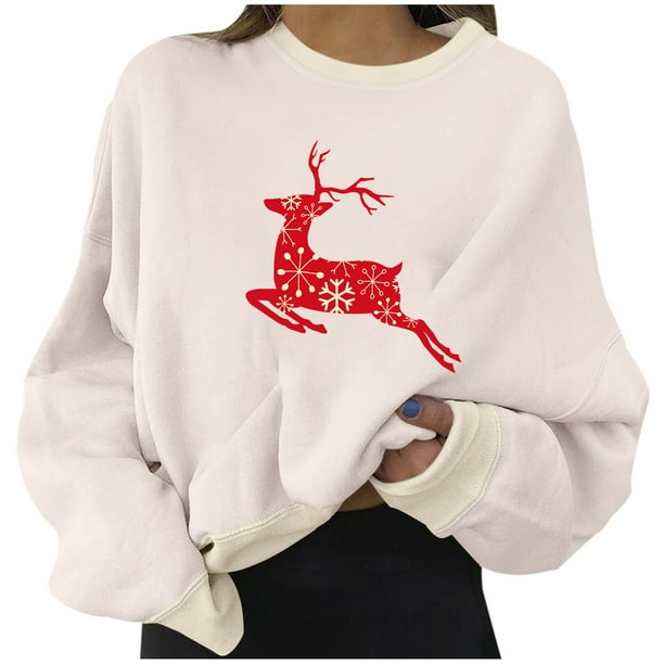 Sudaderas cortas estampadas de manga larga informales para mujer a la moda navideña Pompotops gfhjh8522
