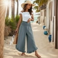 thumbnail image 4 of Mohiass Palazzo Pants for Women 2025 Wide Leg Linen Trousers Flowy Summer Ruffle Hem Pants Boho Beach Smocked Waist Pants with Pockets Light Blue L, 4 of 8
