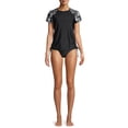 thumbnail image 2 of Time and Tru Women's Short Sleeve Rash Guard Swim Cover Up, 2 of 6