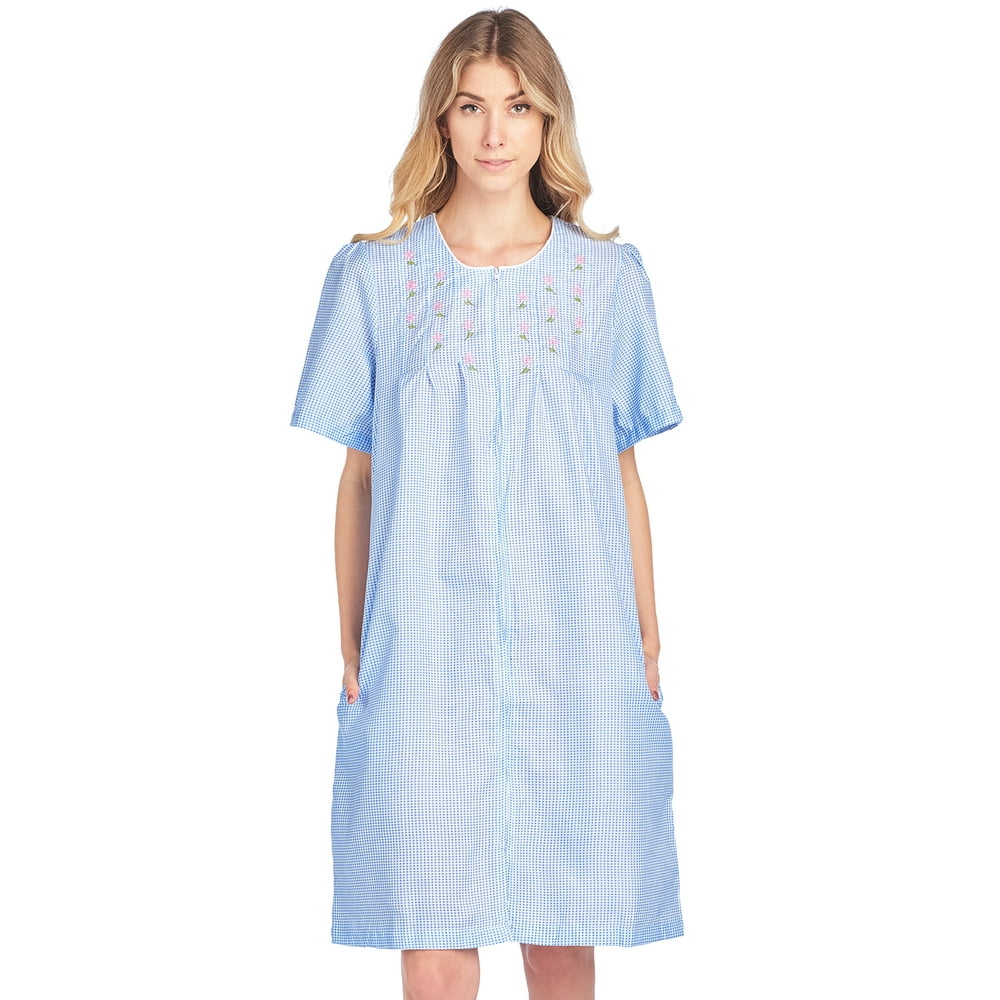 Casual Nights Casual Nights Women's Zipper Front Short Sleeve Gingham