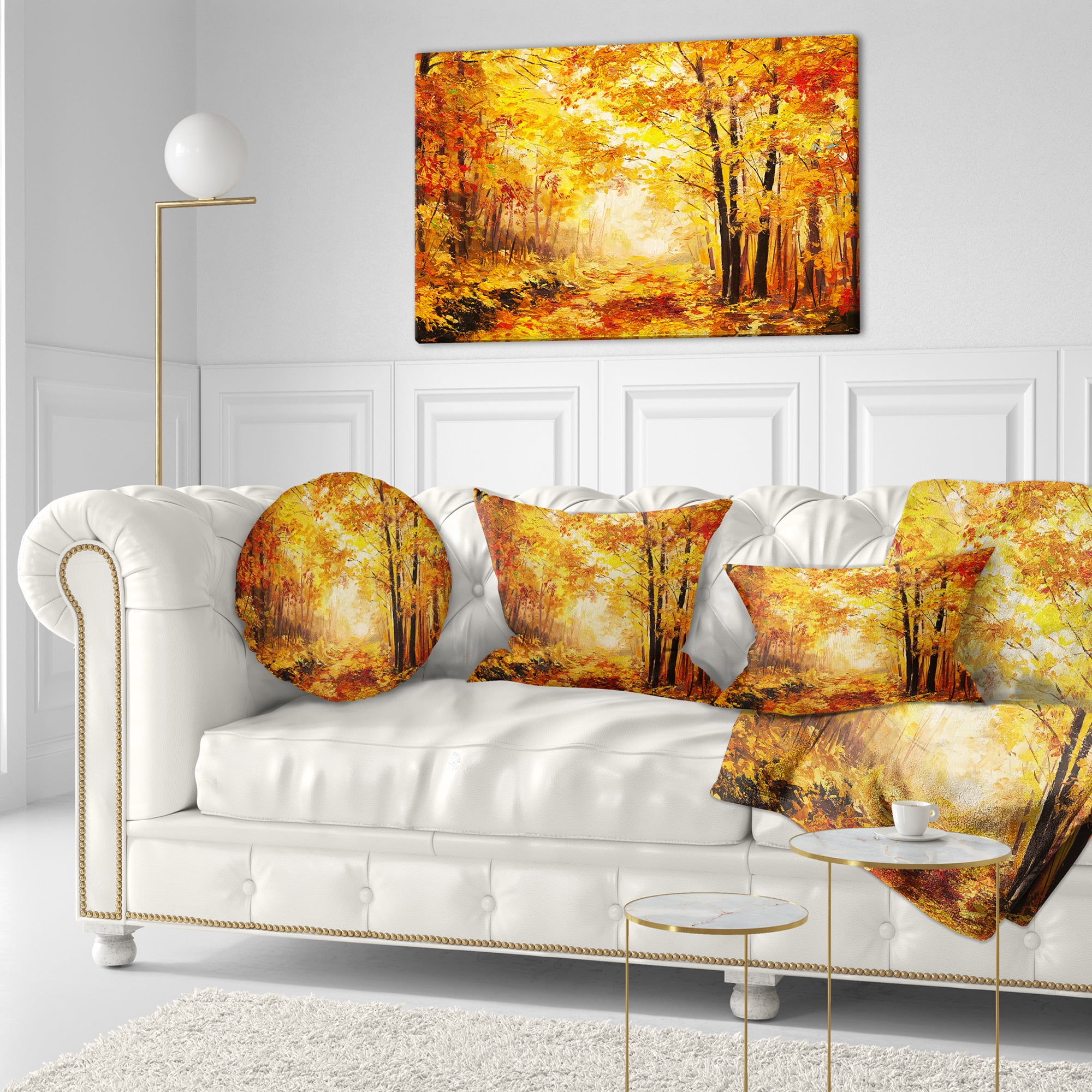 Designart Yellow Autumn Forest - Landscape Printed Throw Pillow - 12x20
