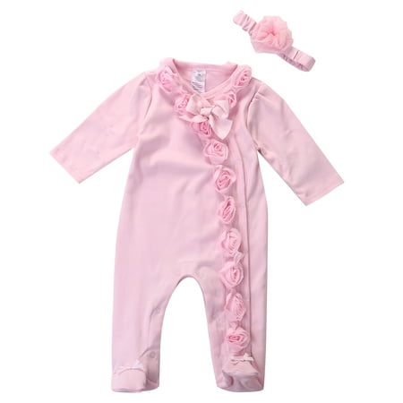 

Qiylii Girls 2Pcs Romper Long Sleeve Lace Floral Jumpsuit+Headband