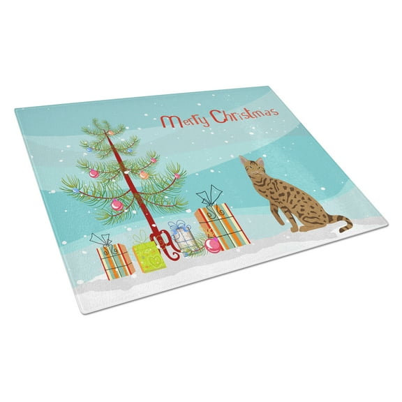 Carolines Treasures CK4780LCB Ocicat 2 Cat Merry Christmas Glass Cutting Board Large, 12H x 16W, multicolor