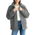 thumbnail image 3 of Karight Women's Soft Fluffy Blazer Jacket Lapel Collar Warm Thick Fuzzy Teddy Fleece Casual Double Breasted Jacket, 3 of 6