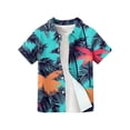thumbnail image 4 of Abcomgle Hawaiian Shirt for Boys Size 7/8 Button Down Short Sleeve Beach Shirts for Boys Cartoon Palm Tree Print Holiday Boys Hawaiian Outfit,Cyan,12-13Years, 4 of 5