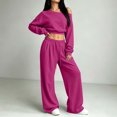 thumbnail image 6 of BRELIL Women's Two Piece Outfits Sets Long Sleeve Crop Top Wide Leg Elastic Waist Pants Casual Lounge Matching Tracksuit Fall Travel Vacation Loungewear, Purple M, 6 of 7