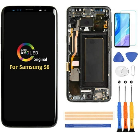 for Samsung Galaxy S8 G950 G950A G950F G950P G950R4 G950T U V W 5.8inch Screen Replacement with Frame Touch Digitizer LCD Display Assembly Repair Kits +Screen Protector+Tools (Purple Frame)