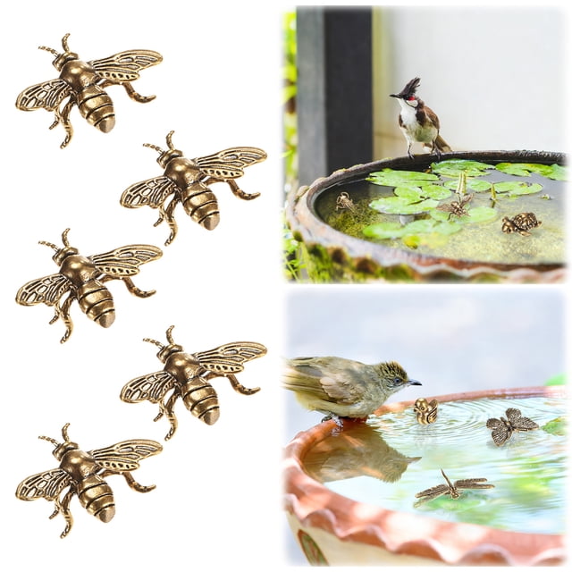 Paquete de 5 discos de baño para aves de cobre, adornos de baño para aves de cobre mini para decoraciones de tazones/ exteriores