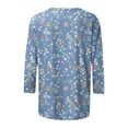 thumbnail image 4 of Nrmvnmi Womens 3/4 Length Sleeve Cotton Tops Casual Floral Print Round Neck Summer Tops Loose Fit Elastic and Lightweight Blouse For Women, 4 of 5