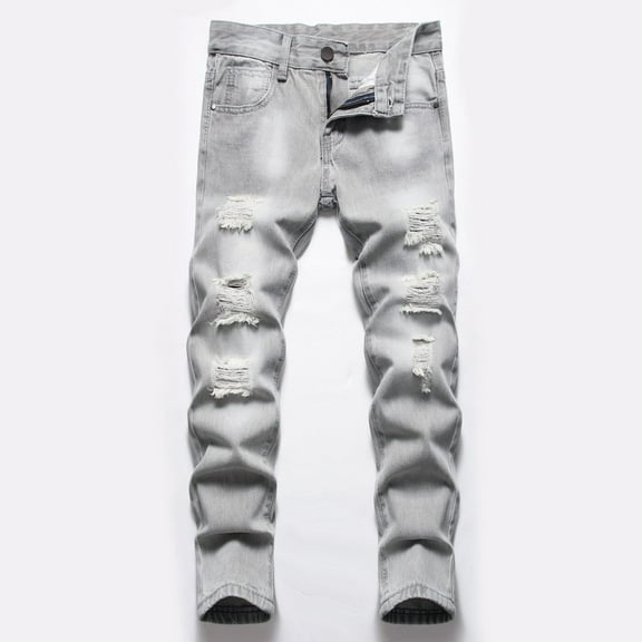 RTKFRFLM Boys Streetwear Ripped Jeans Big Kids Casual Loose Fit Denim Trousers Grey 14-16 Years