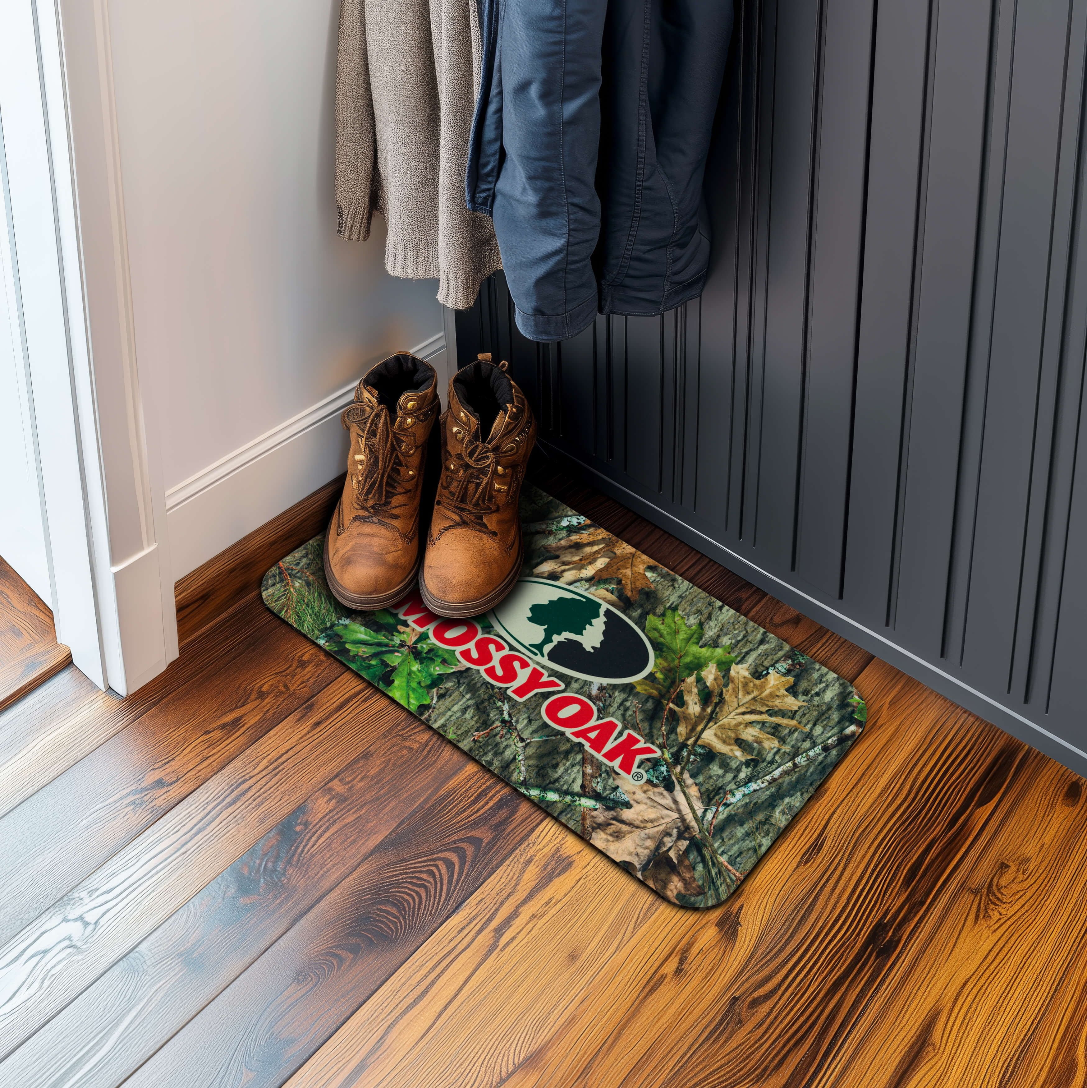 Mossy Oak Obsession Indoor Outdoor Durable All-Weather 2 Piece Boot Tray and Non-Slip Door Mat Combo, Brown, 13.4" x 25.6"