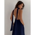 thumbnail image 5 of Navy Blue Deep V-Neck Halter Backless High-Low Maxi Chiffon Dress For Party Wedding Summer, 5 of 7