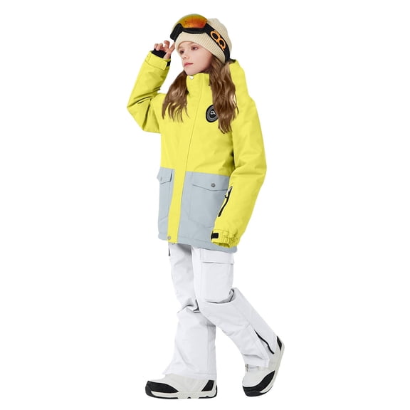 Kctiaxy Yellow Girls Snow Suits Hooded Long Sleeved Snowsuits for Toddler Boys Outdoor Winter Warm Windproof Ski Suits 5-6 Year