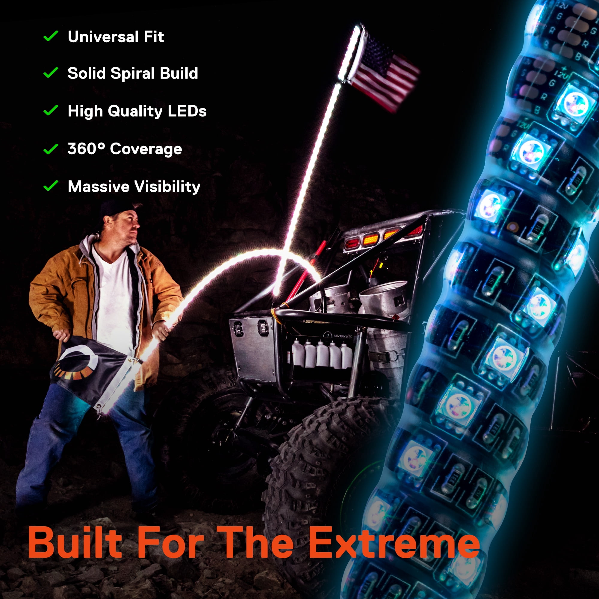 TRUE MODS 2pc 4ft Spiral RGB LED Whip Light for UTV ATV [Bluetooth App] Off Road Waterproof LED Lighted Whip CB Antenna Pole Stick for RZR Can-Am Polaris SxS 4x4 Quad Dune Buggy 4 Wheeler Accessories