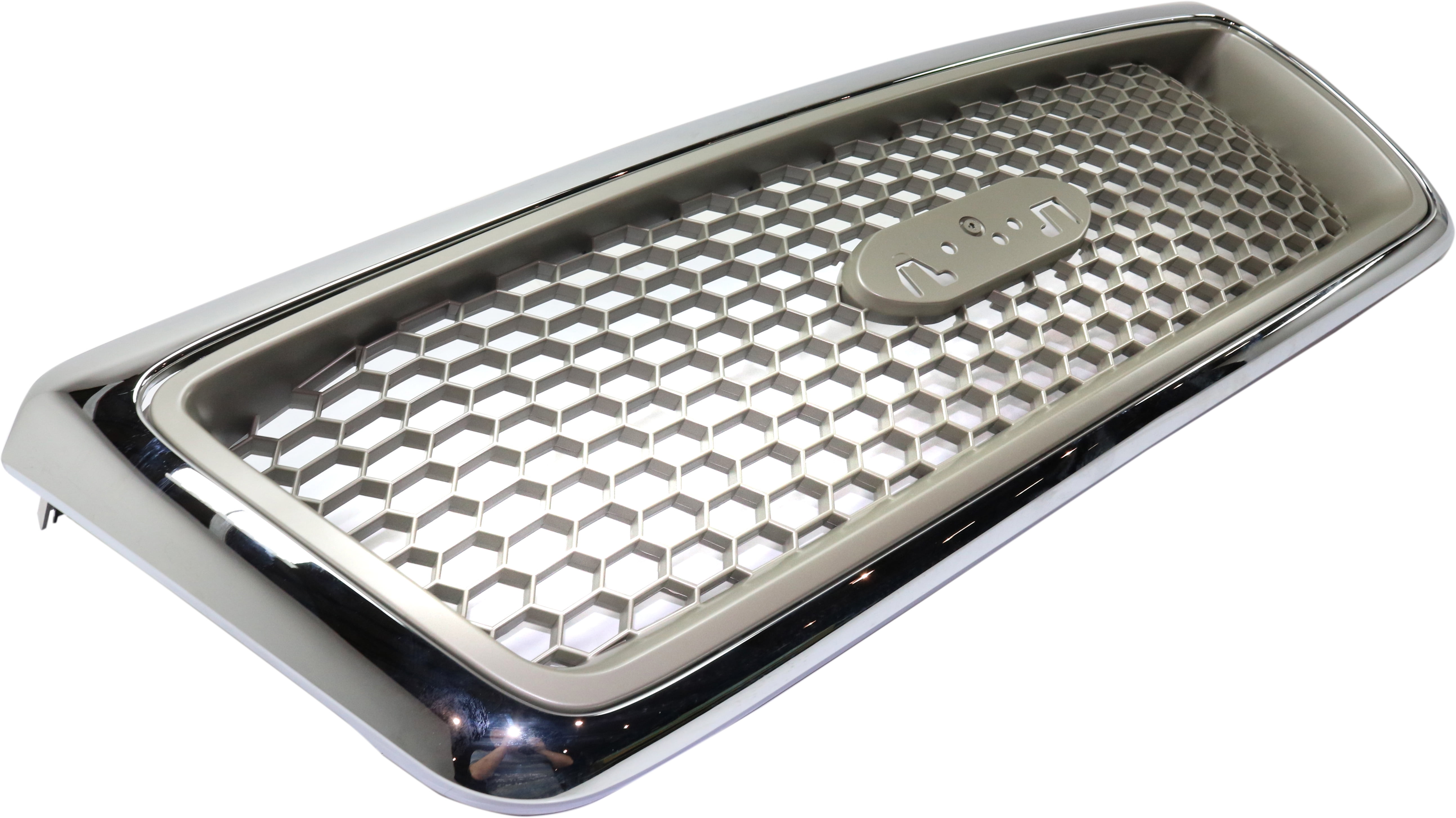 Grille Assembly Compatible With 2004-2008 Ford F-150 Chrome Shell with Beige Insert
