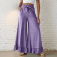 thumbnail image 3 of Womens Wide Leg Pants Drawstring Elastic High Waisted Ruffle Hem Palazzo Pant Flowy Comfy Casual Baggy Trousers 2026, S, 3 of 8