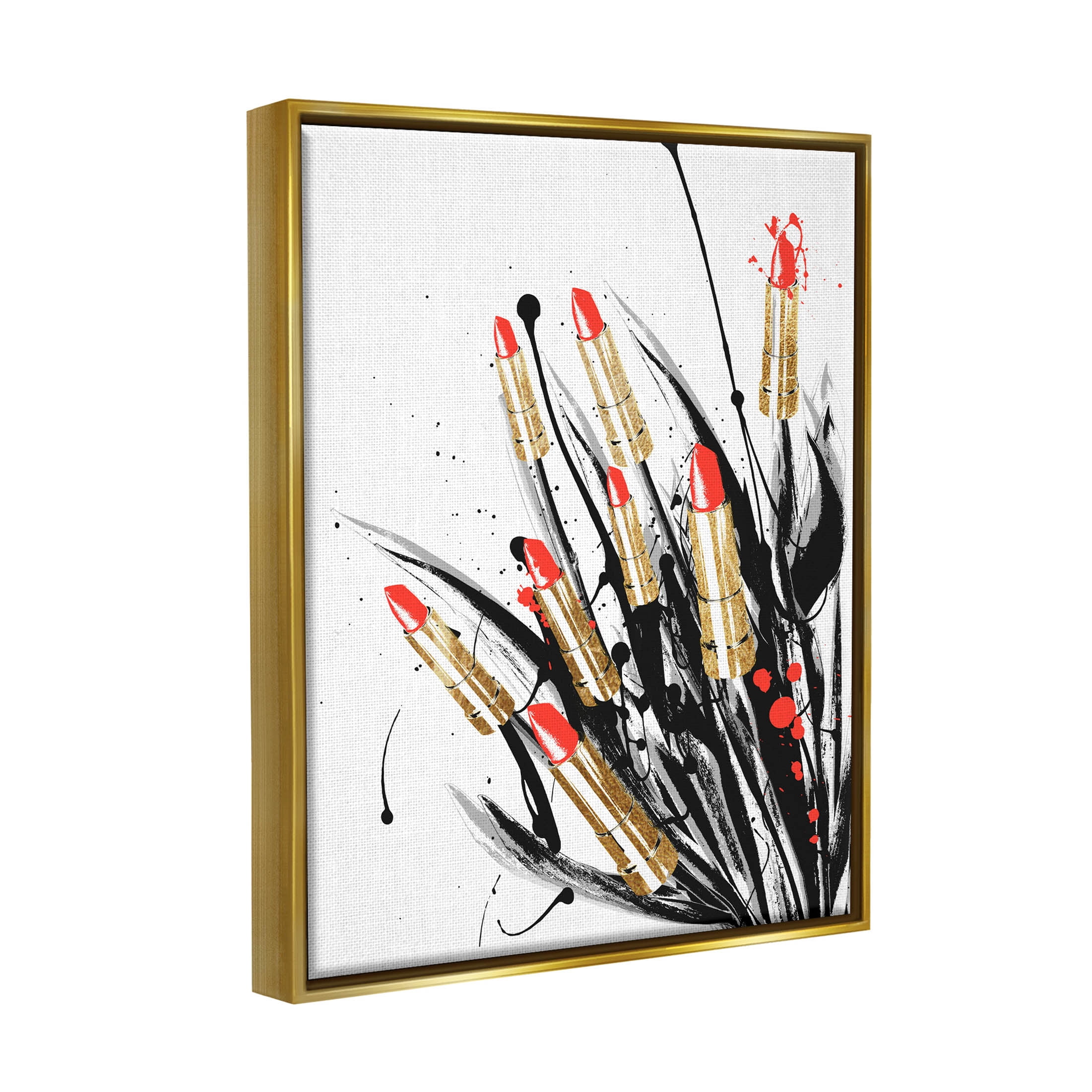 Stupell Industries Modern Lipstick Abstract Forms Graphic Art Metallic Gold Floating Framed Canvas Print Wall Art, Design by Lil' Rue