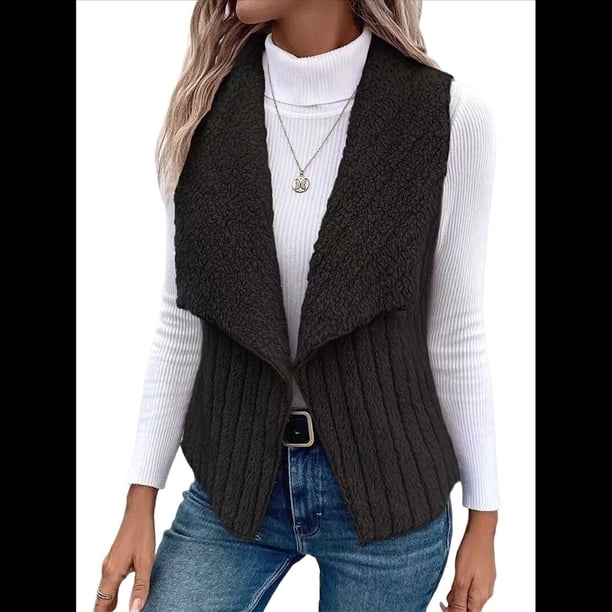 Chaleco Informal Sin Mangas de Felpa para Mujer, Otoño e Invierno, Tipo Cárdigan. Negro XXL