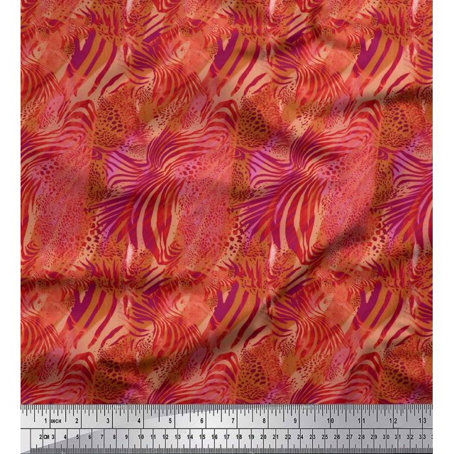 Soimoi Orange Rayon Fabric Leopard & Wild Animal Skin Print Fabric by The Yard 56 Inch Wide