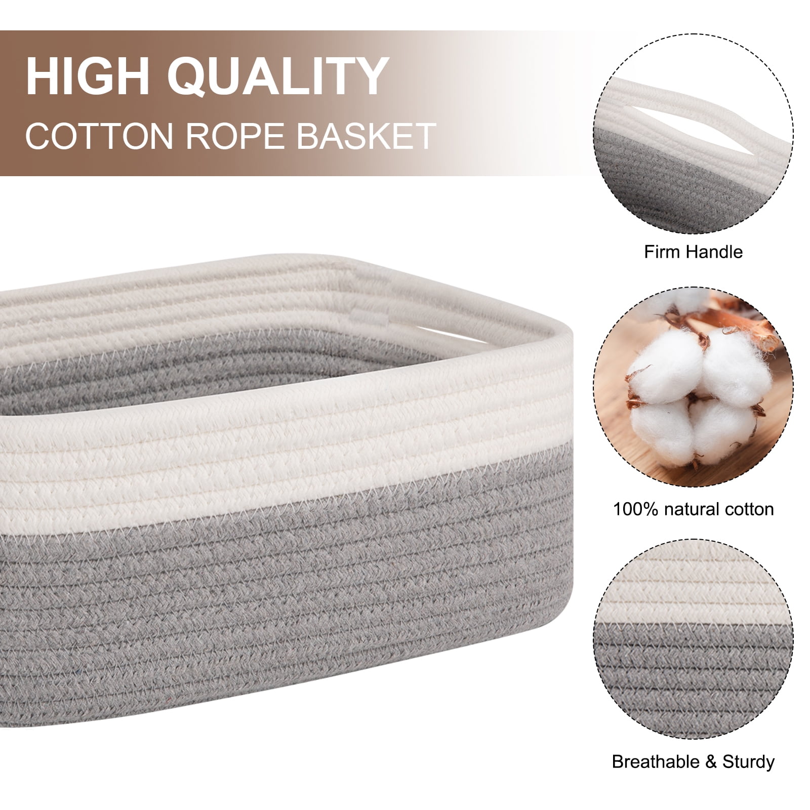 CHERISHGARD 4 Pack Woven Storage Baskets ，Cotton Rope Basket for Toy，Book and Blankets