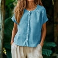 thumbnail image 2 of Bovemsi Oversized Tshirts for Women Comfort Linen Cotton Blend Short Sleeve Button Loose Fit Tops for Women Trendy XXXL, 2 of 5