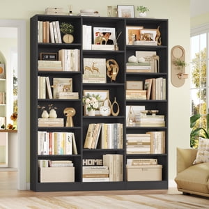 Homfa Triple Row 6-Tier Bookshelf, Black, 74 Inches