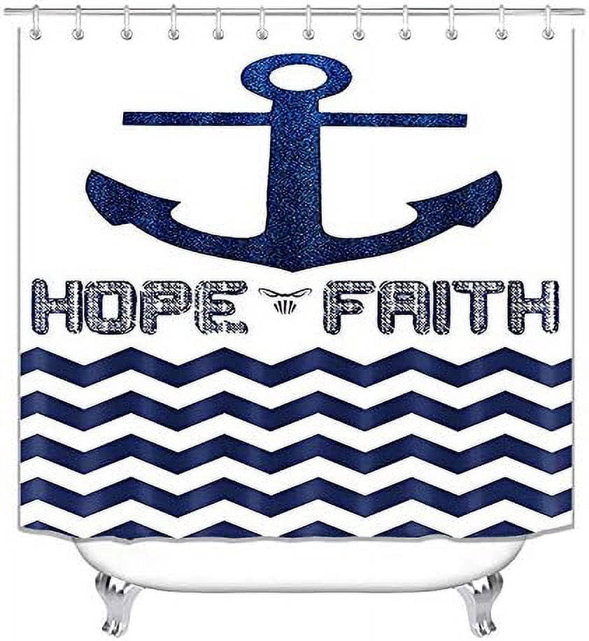 4PCS/Set Anchor Shower Curtain Sets with Rugs Polyester Waterproof Shower Curtain Nautical Anchor Bath Curtain Bathroom Rugs Bath Mat Set Toilet Lid Cover, 72"x72", Infinity Love Anchor